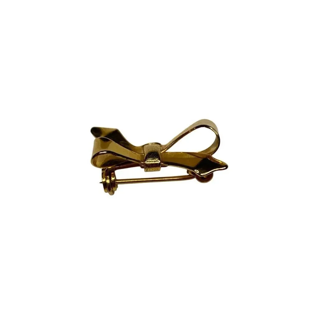 Vintage Gold Tone Bow Brooch Ribbon Pin Retro Classic Style 1 Inch Jewelry